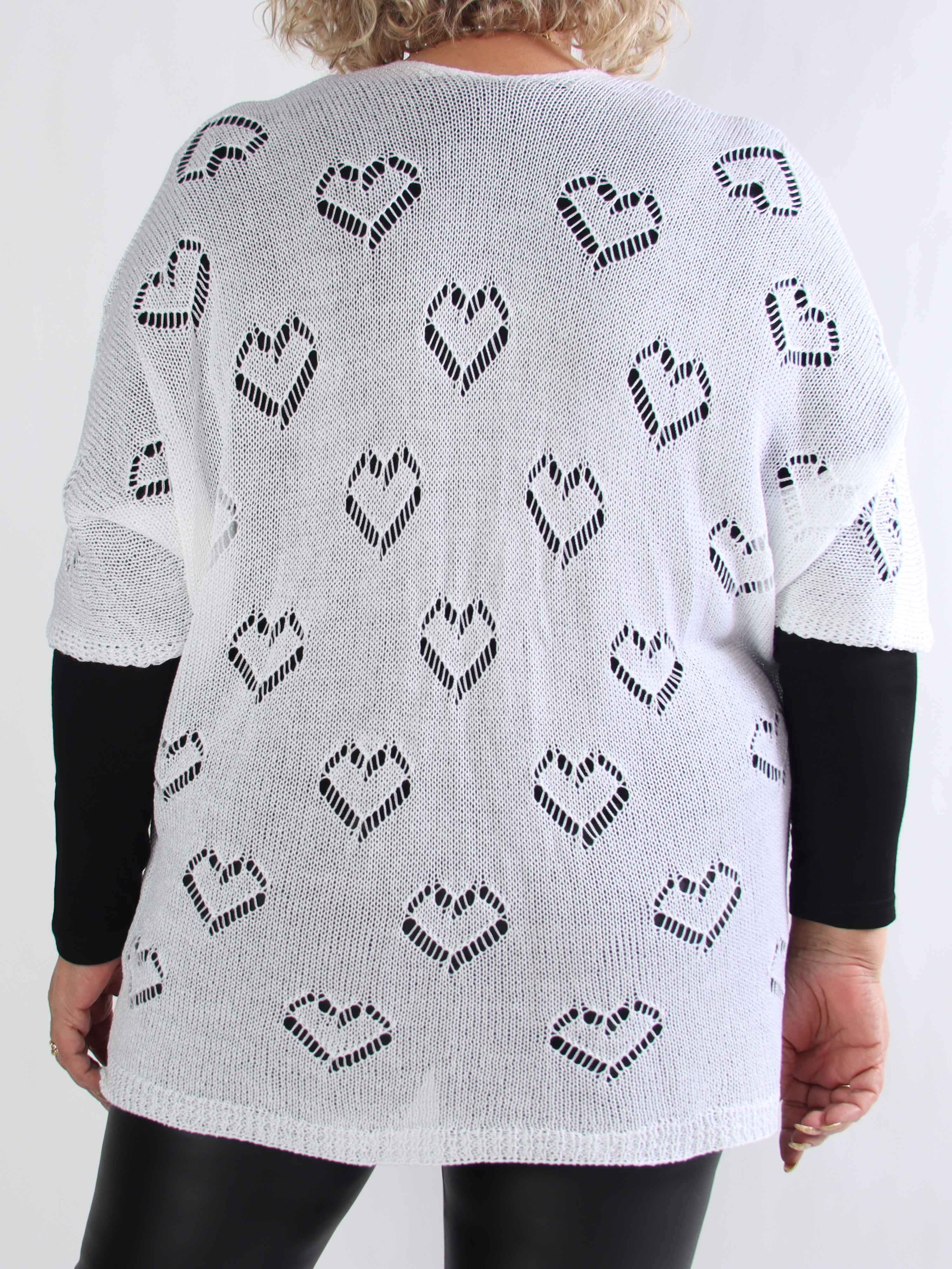 Kerry - Plus size strikcardigan med fint hullet hjertemønster